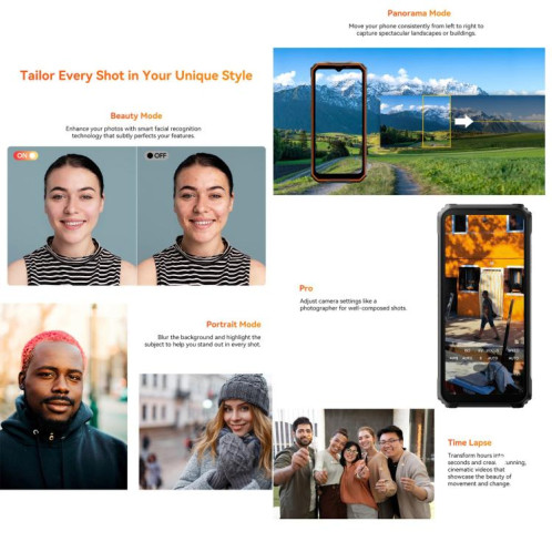  Blackview Oscal Marine 2, 4 Go + 64 Go, écran 6,56 pouces, Android 15, processeur Unisoc UMS9230E T615 Octa Core, réseau : 4G, OTG, NFC (Orange) SB932E603-033